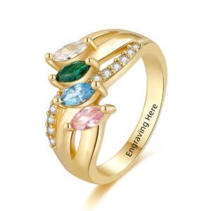 ydd 10k 14k 18k gold birthstone rings for women mothers rings with 4 birthstone ring engagement anniversary promise rings for women free engraving