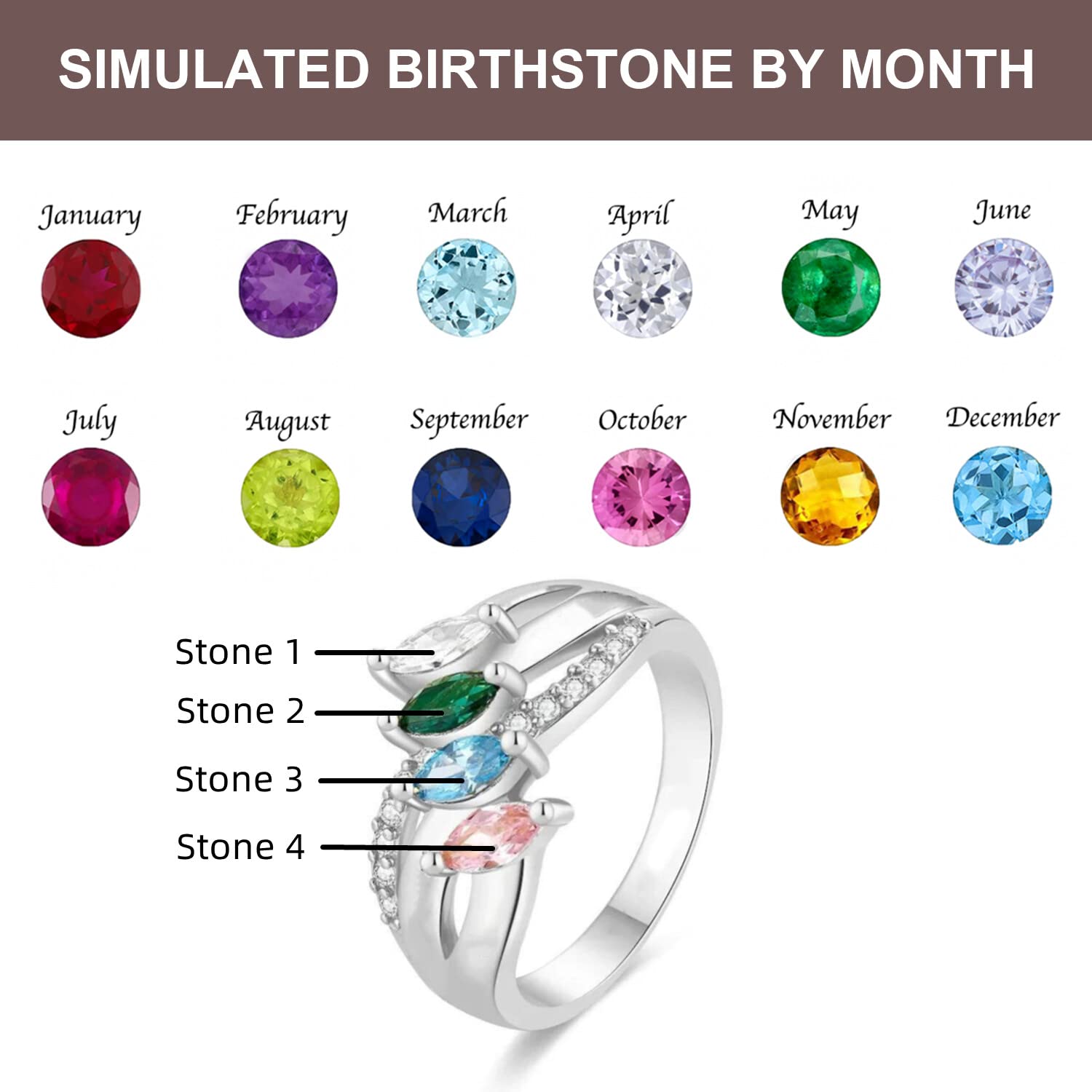 YDD 10K 14K 18K Gold Birthstone Rings for Women Mothers Rings with 4 Birthstone Ring Engagement Anniversary Promise Rings for Women Free Engraving