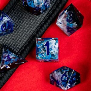 Glow in The Dark Winter Storm Sharp DND Dice Set with Leather Dice Box - for Dungeons and Dragons, D&D, Sharp Edge, D20 Polyhedral Resin Dice, Dungeons and Dragons Gifts, Accessories