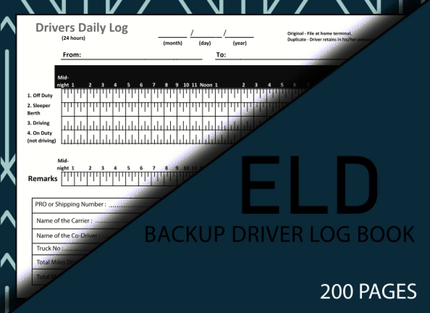 ELD Backup Driver Log Book: Driver Exemption Log Book for Truckers To Record Inspection Reports, Driver Activity, Vehicle Operating Data, Easy Tear-Out +190 Single Sided Pages, 8x6 inches