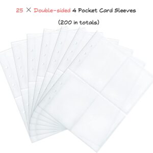 200 Pockets Double-Sided Page Protector 4 Pockets Top Loading Trading Card Sleeves Fit 6 Ring Binder Holds 2.5"x3.7" Standard Size Cards Kpop Photocard Game Sport Card Gifts for Collectors Lovers