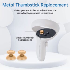 VRbrother 2Pcs Replacement Rocker Metal Analog Joystick Thumbstick Mushroom Caps Repair for Meta Oculus Quest 2 (Gold)