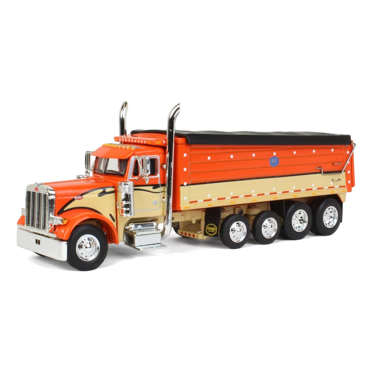 DCP Products 1/64 Orange & Tan Peterbilt 379 w/ Quad-Axle MAC Dump Body 60-1348