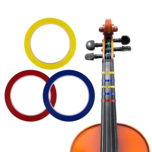 3 rolls violin tape fingerboard, 216 ft/66m cello tape instrument fingering tape violin tape for beginners fretboard orchestral instruments (red, yellow, blue)