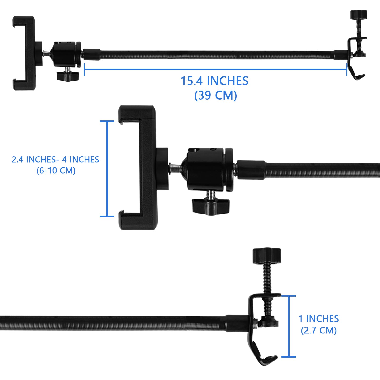 Geekria for Creators Flexible Mobile Phone Holder for Microphone Boom Arm, Mic Stand Gooseneck Smartphone Mount Compatible with íPhone 14, 14 Plus, 13, SAMSUNG Galaxy S22 Ultra (2 Pack)