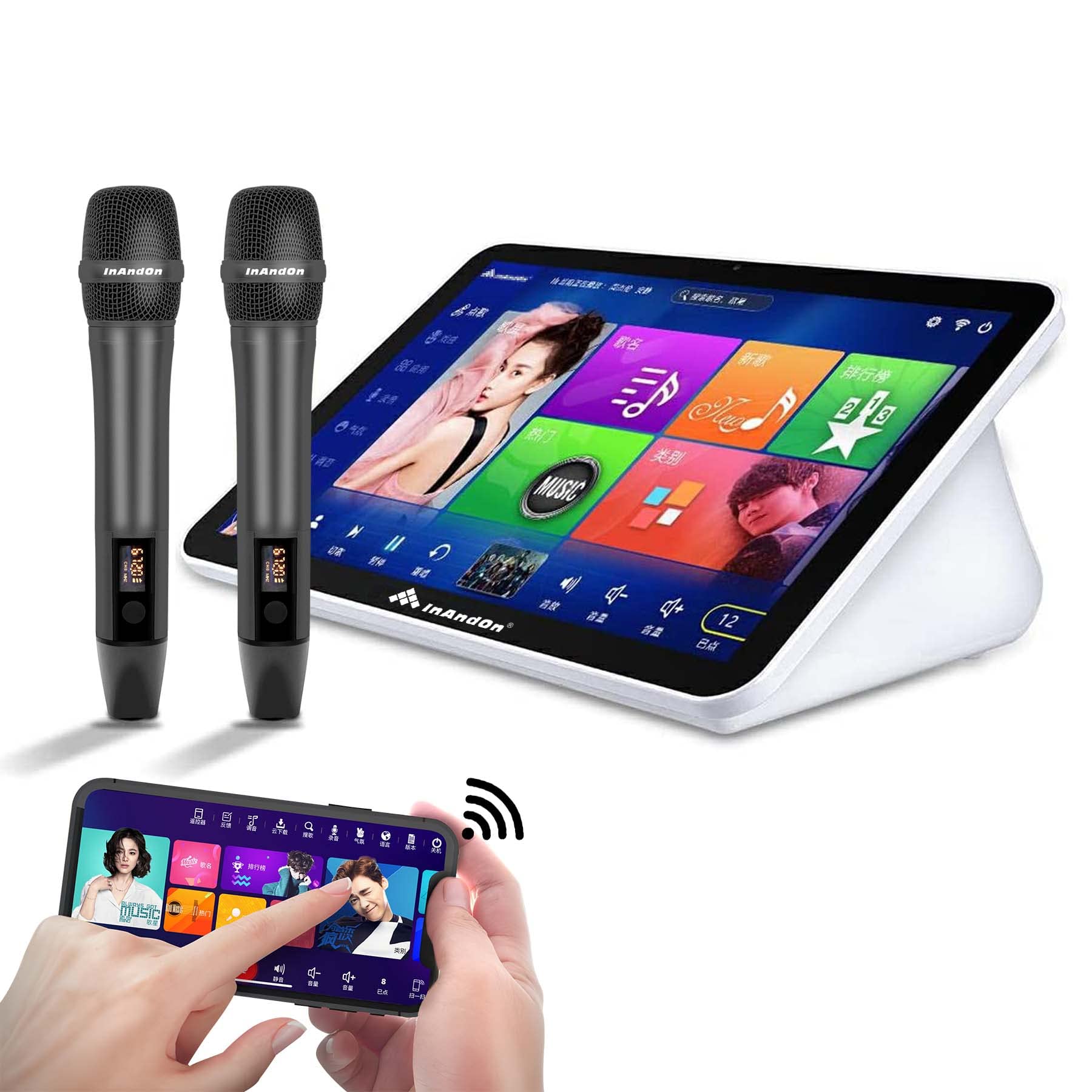 2023 New Inandon Karaoke Machine,15.6 Inch Touch Screen Phone App Control Free Cloud Download Songs All in One Karaoke System with Mic, KTV Singing Chinese Karaoke Player for Home Party,10T,White