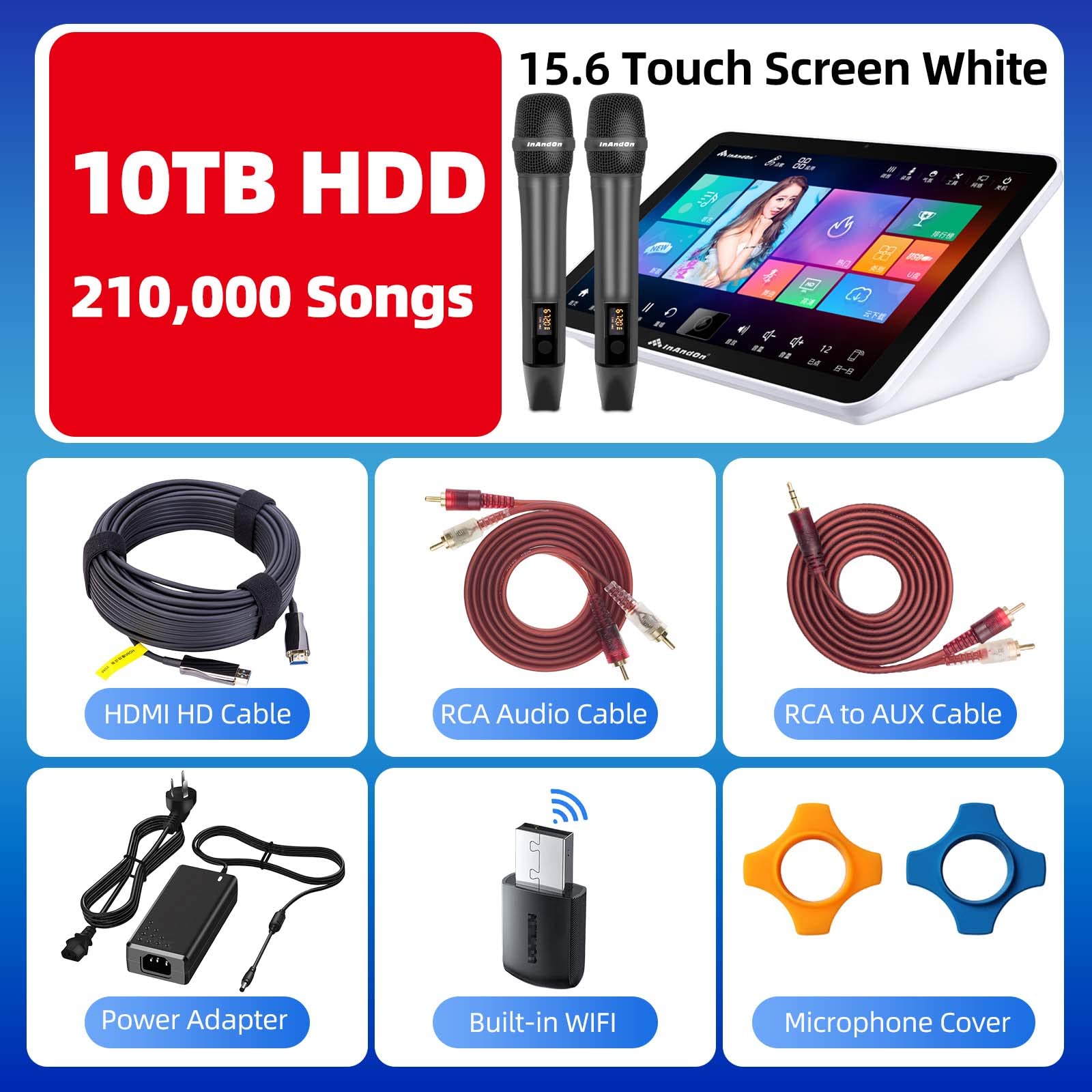 2023 New Inandon Karaoke Machine,15.6 Inch Touch Screen Phone App Control Free Cloud Download Songs All in One Karaoke System with Mic, KTV Singing Chinese Karaoke Player for Home Party,10T,White