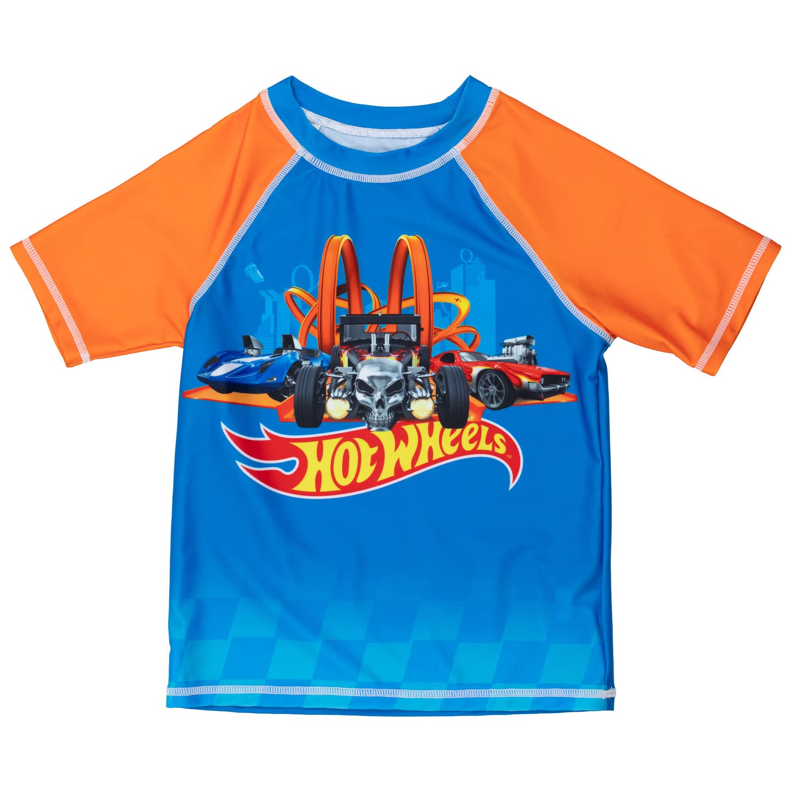 Hot Wheels Toddler Boys Raglan Pullover Swim Rash Guard Swim Trunks Blue 3T