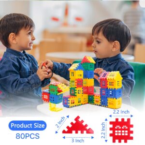 hirebird Building Block 80Pcs, Educational Building Toy Building Set, develops Tactile Skills, Creativity, Color Sense, Waffle Blocks, Toy Set for Early Educational Boys and Girls 02