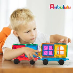 Anbalulu Magnetic Tiles Cars Set - 2 PCS Magnetic Tiles Magnet Toys, Educational Magnetic Cars Set Magnet Building Blocks Toddler Kids Toys for 3+ Year Old