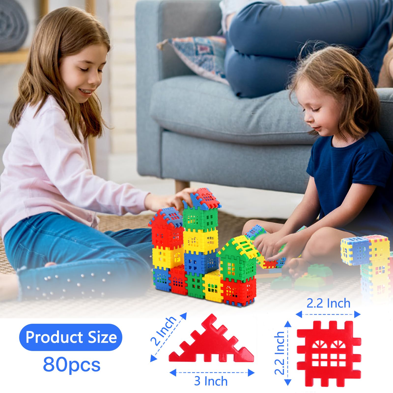 Building Block 80Pcs, Building Blocks for Toddlers 3-5,Children Building Toys,Fun Blocks for Toddlers,Waffle Blocks, Toy Stacking Block Sets