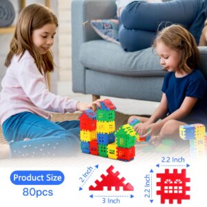 hirebird Building Block 80Pcs, Building Blocks for Toddlers 3-5,Children Building Toys,Fun Blocks for Toddlers,Waffle Blocks, Toy Stacking Block Sets