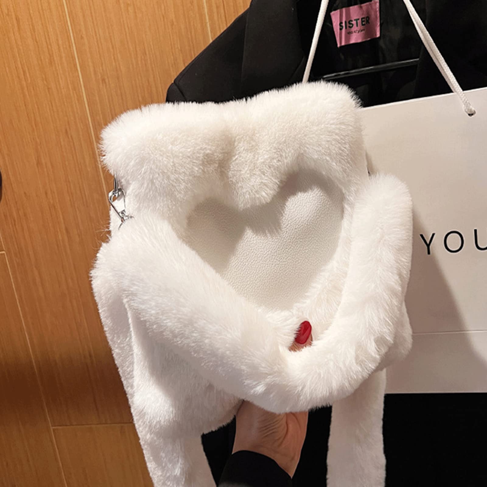 FAIRYSAN Fluffy Tote Bag Women Love Plush Shoulder Bag Furry Underarm Bag Crossbody Bag