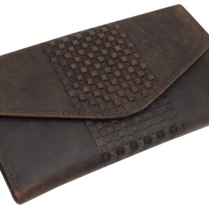 RFID Blocking Vintage Leather Women's Slim Flap Wallet Clutch Organizer (Brown)