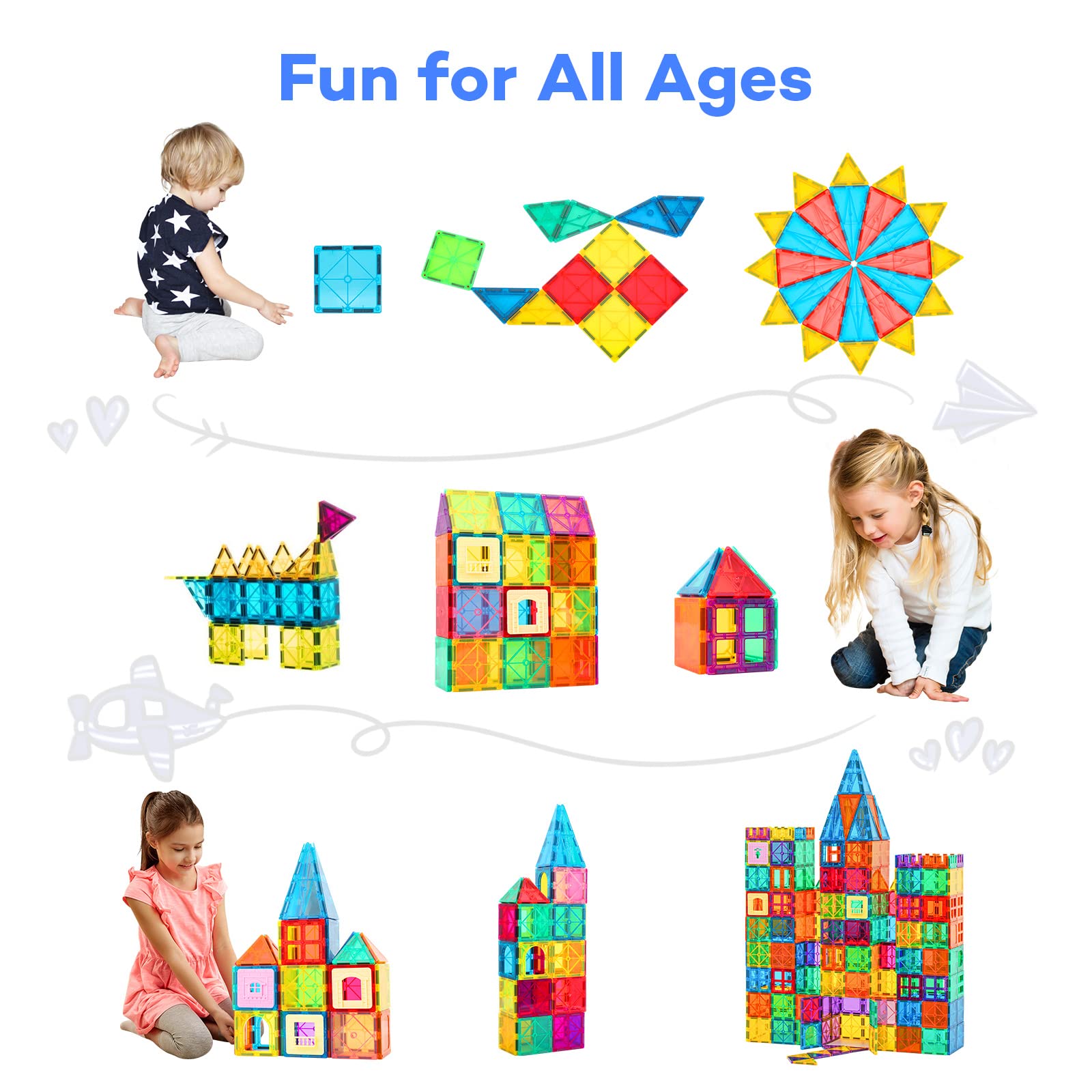 Anbalulu Magnetic Building Tiles, 134PCS Large Magnet Building Set,Magnetic Blocks, 3D STEM Stacking Toys, Magnets Toy for Kids Boys Girls