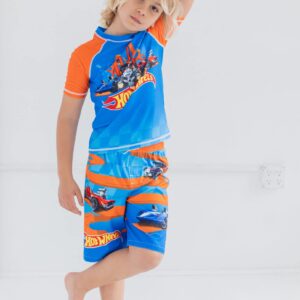 Hot Wheels Toddler Boys Raglan Pullover Swim Rash Guard Swim Trunks Blue 3T