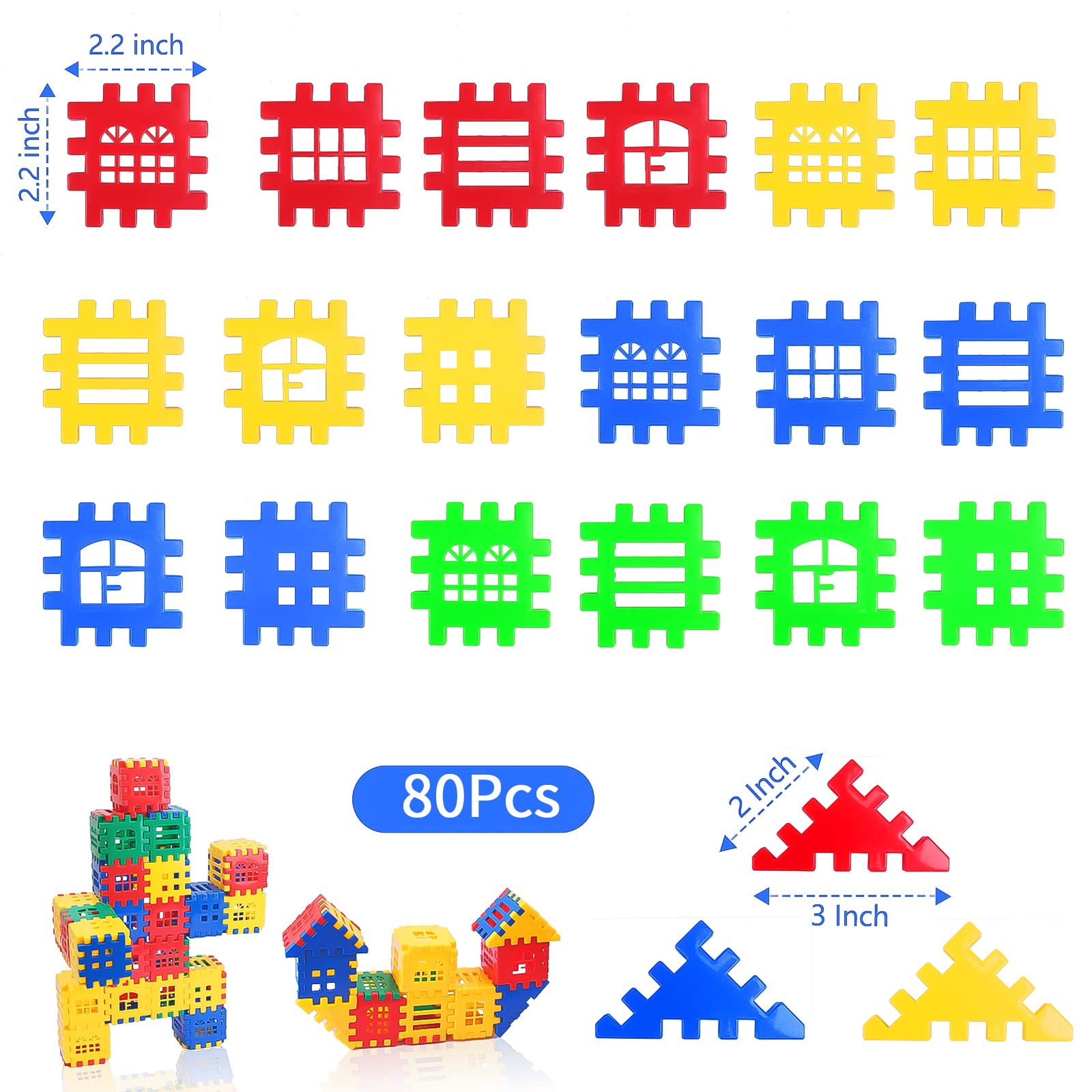 Building Block 80Pcs, Building Blocks for Toddlers 3-5,Children Building Toys,Fun Blocks for Toddlers,Waffle Blocks, Toy Stacking Block Sets