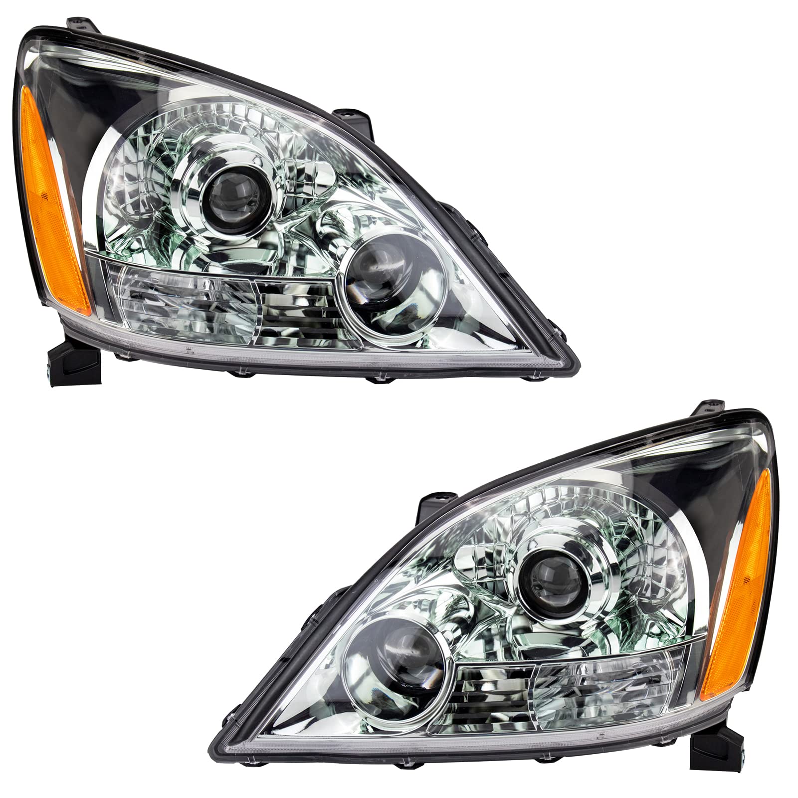 TRQ Headlight Assembly Set Headlights Driver & Passenger Side Halogen Compatible with 2003-2009 Lexus GX470 LX2502124 LX2503124