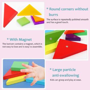 XIZIGOIT Wooden Magnetic Tangram Toys Kids Jigsaw Puzzles Creative Travel Toy Gifts for Girls Boys 3 4 5 6 7 8 9 10 Years Old Toddler Children 96 Patterns Portable Book Design(Pink)