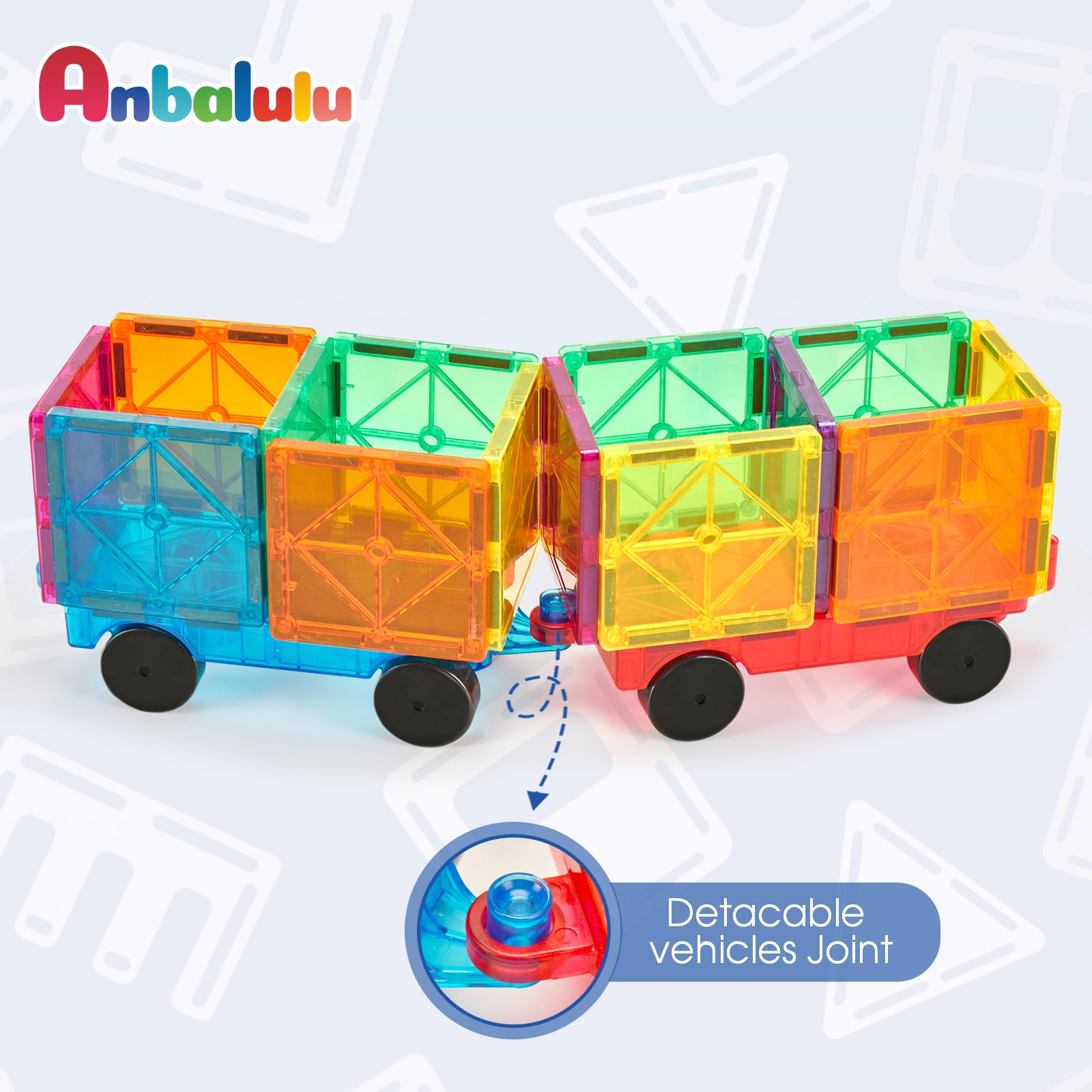 Anbalulu Magnetic Tiles Cars Set - 2 PCS Magnetic Tiles Magnet Toys, Educational Magnetic Cars Set Magnet Building Blocks Toddler Kids Toys for 3+ Year Old