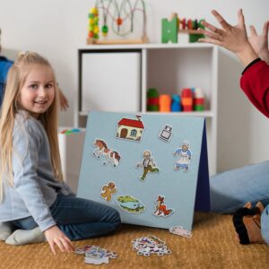 CHEFAN Foldable Felt Board for Toddlers FreeStanding Flannel Board for Kids as Learning Board for Preschool Classroom and Daycare | Use with Felt Set Felt Book as Story Telling Board | Blue Large