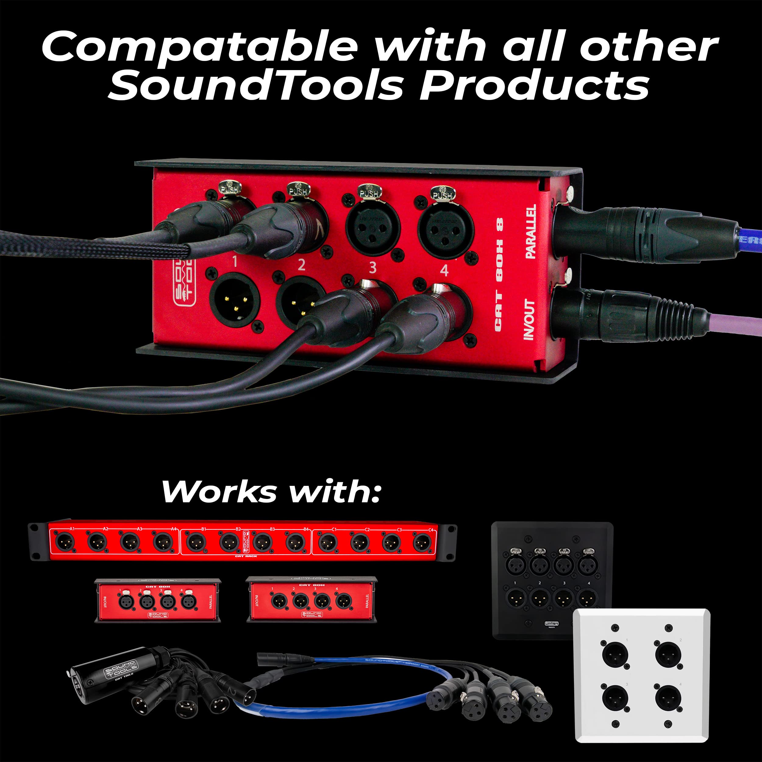 CAT Box 8 - a Durable Four Channel Stage Box with Both a Male XLR and a Female XLR Connector on Each of The Four Channels.