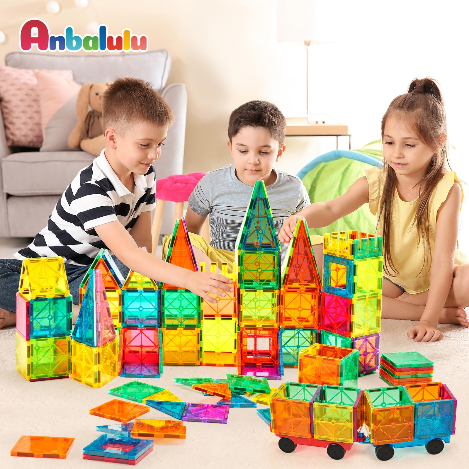 Anbalulu Magnetic Building Tiles, 134PCS Large Magnet Building Set,Magnetic Blocks, 3D STEM Stacking Toys, Magnets Toy for Kids Boys Girls