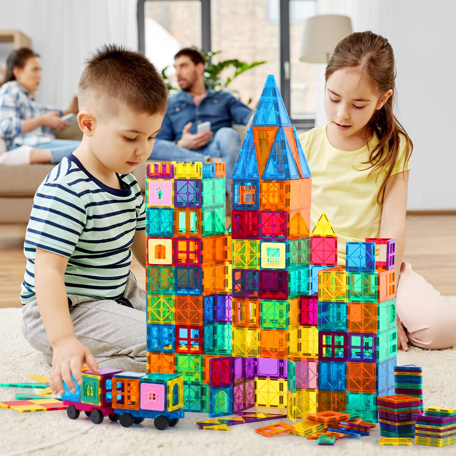 Anbalulu Magnetic Building Tiles, 134PCS Large Magnet Building Set,Magnetic Blocks, 3D STEM Stacking Toys, Magnets Toy for Kids Boys Girls