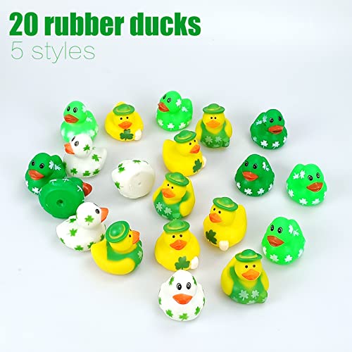 20 PCS St. Patrick's Day Rubber Ducks Assortment 5 Styles Shamrock Ducks,2 Inch Rubber Ducks for Kids,St. Patrick's Day Rubber Ducks in Bulk