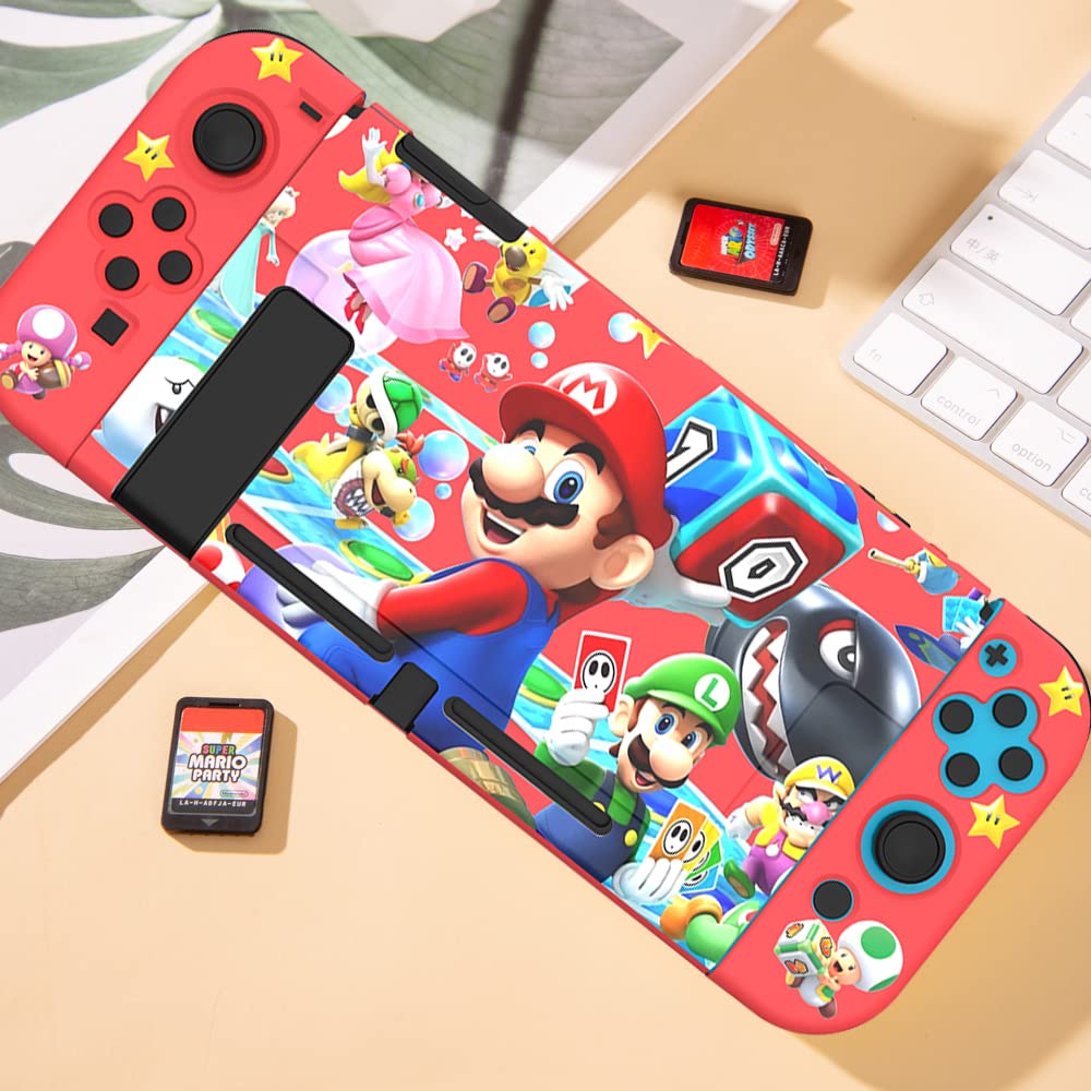 PERFECTSIGHT Protective Case Compatible with Nintendo Switch | Anti-Scratch Shockproof Slim Cover Case for NS Switch Joycon, Cute Mario Hard Shell Dockable Case, Party