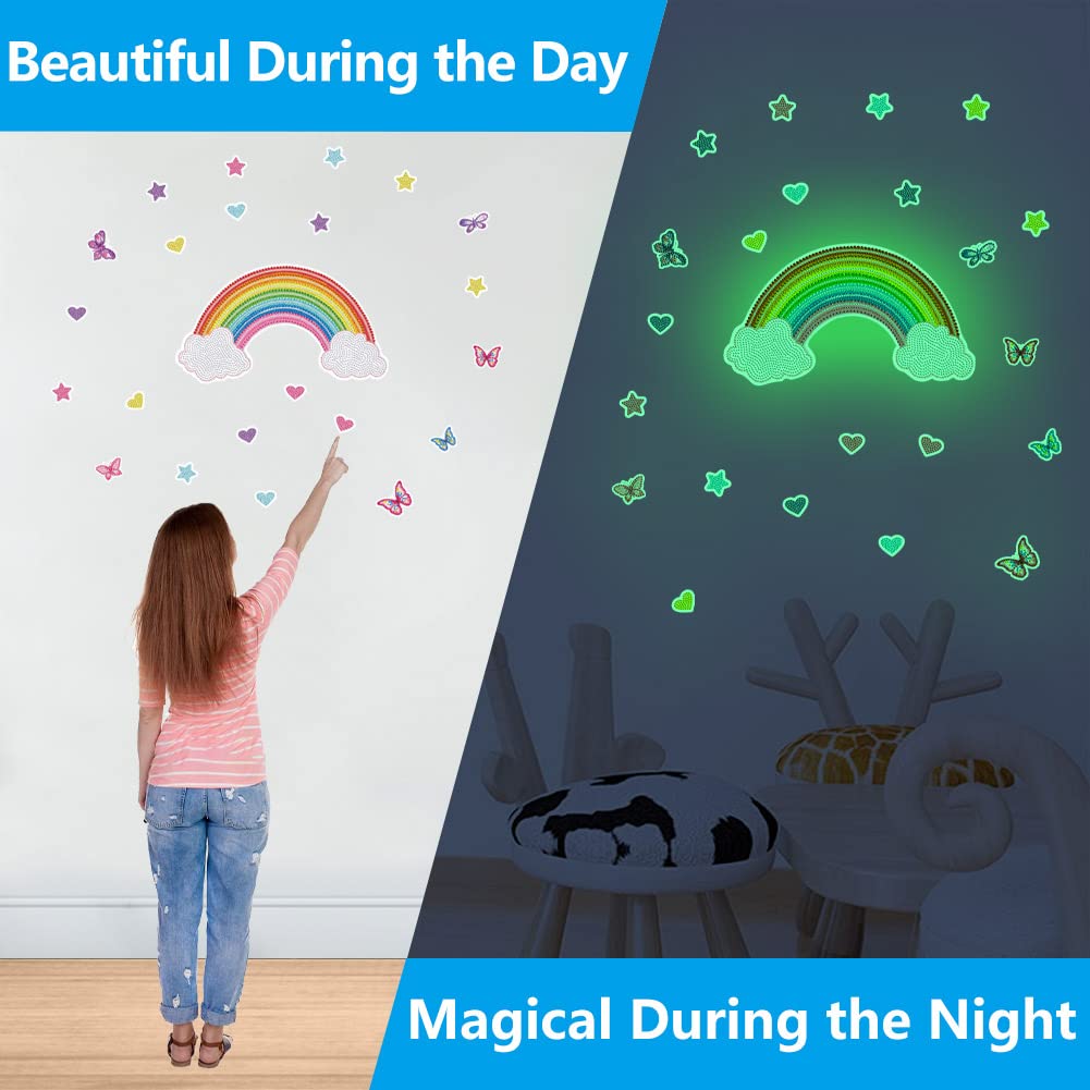 AcePyans Glow in The Dark Wall Diamond Art Stickers Kits, Wall Decor for Bedroom Living Room, Window Decals Arts and Crafts for Kids Girls Boys (Rainbow-1)