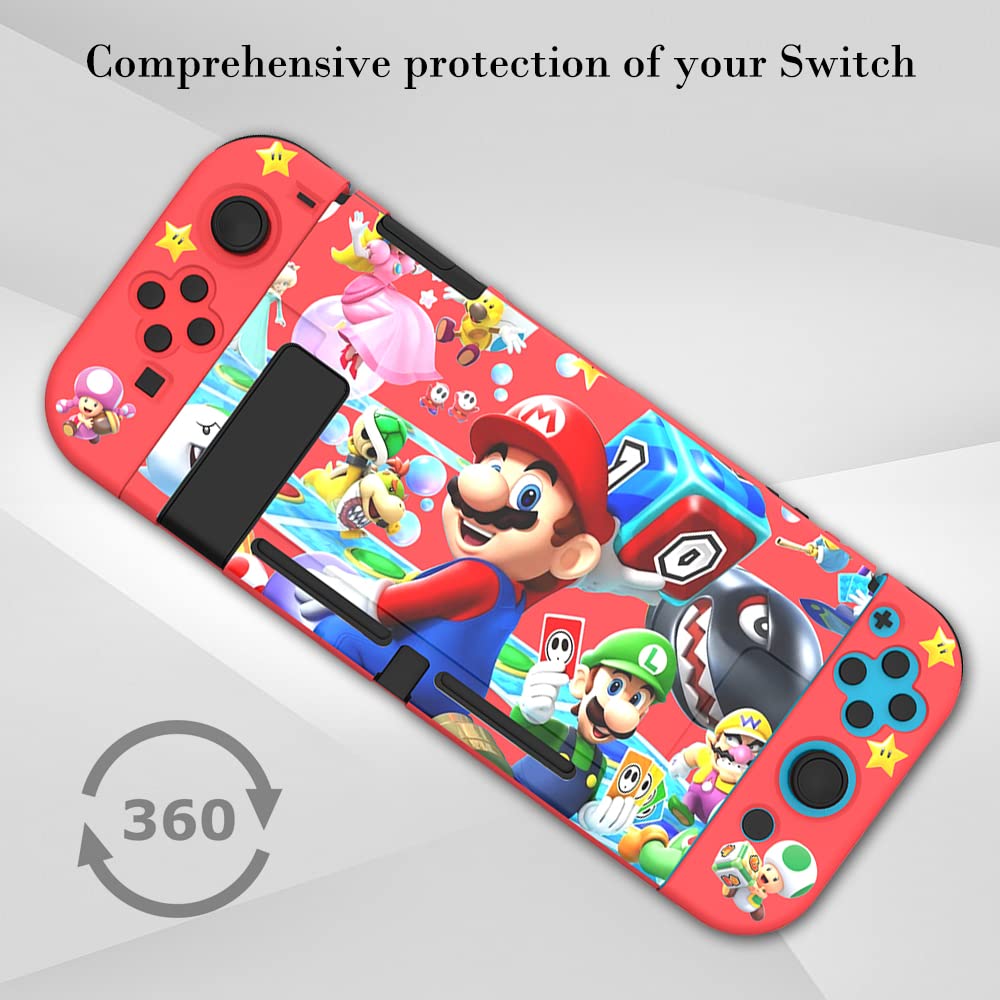 PERFECTSIGHT Protective Case Compatible with Nintendo Switch | Anti-Scratch Shockproof Slim Cover Case for NS Switch Joycon, Cute Mario Hard Shell Dockable Case, Party