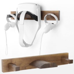 wooden vr headsets wall mount holder for oculus quest 2/rift s headsets & controller stand hook display storage organizer hanger