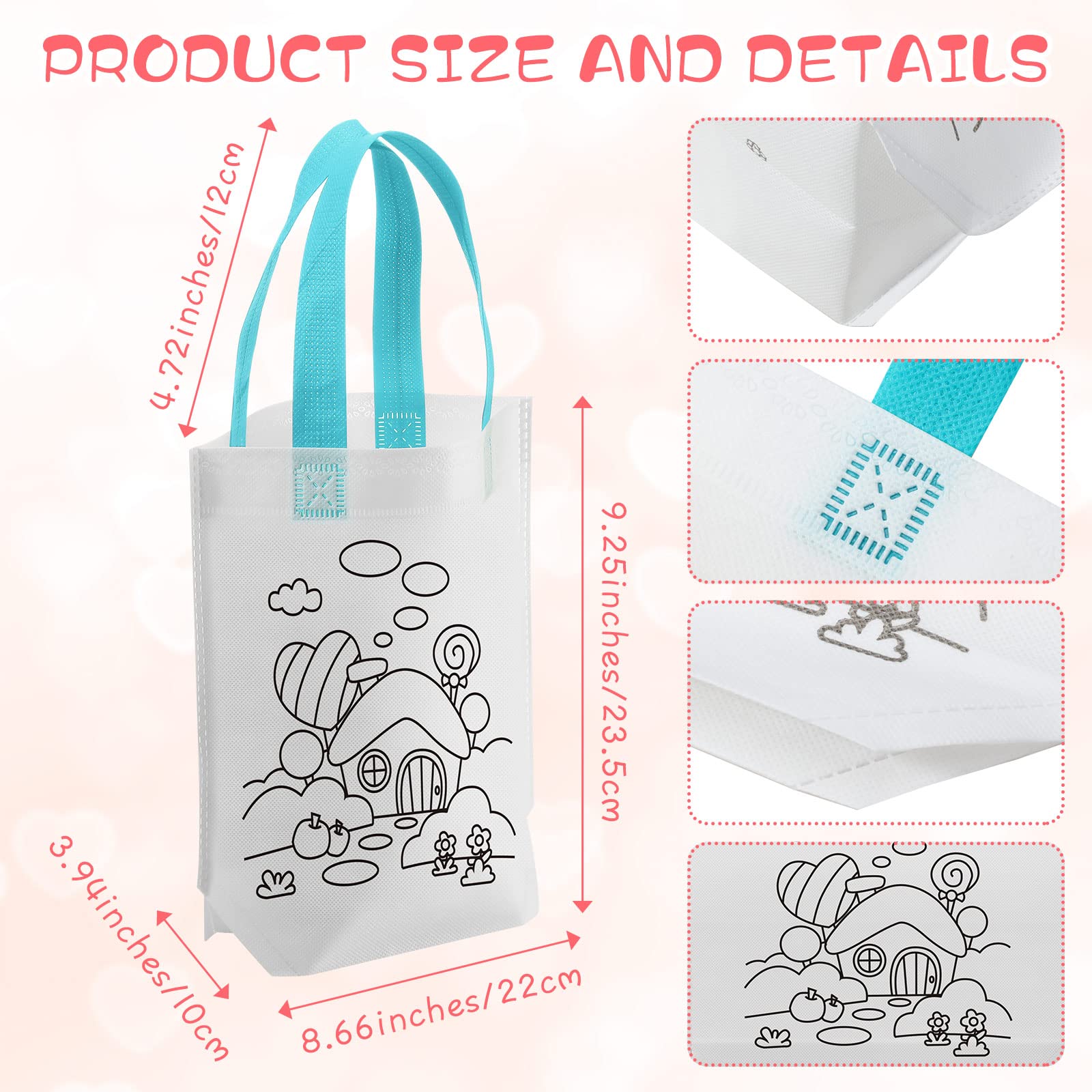 100 Pcs Coloring Goodie Bags Cute Cartoon Bags Reusable Party Favor Paint Bags Non Woven Goodie Bags for Kids Birthday Party Art DIY Crafts Supplies, 20 Styles