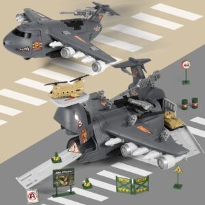 Hadooqn Military Airplane Toys for Boys,Army Toys for Boys Age 4-7,Military Toys with 8 Vehicles,Army Men,Helicopter Toys for Kids Boys Girls Birthday Gifts