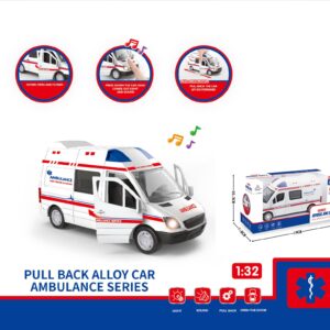 Otto Ambulance, Pull-Back Metal Strong Ambulance, Doors Open & Close, Lights & Sirens, Interactive Kids Toy - for Boys & Girls Age 3 and Up