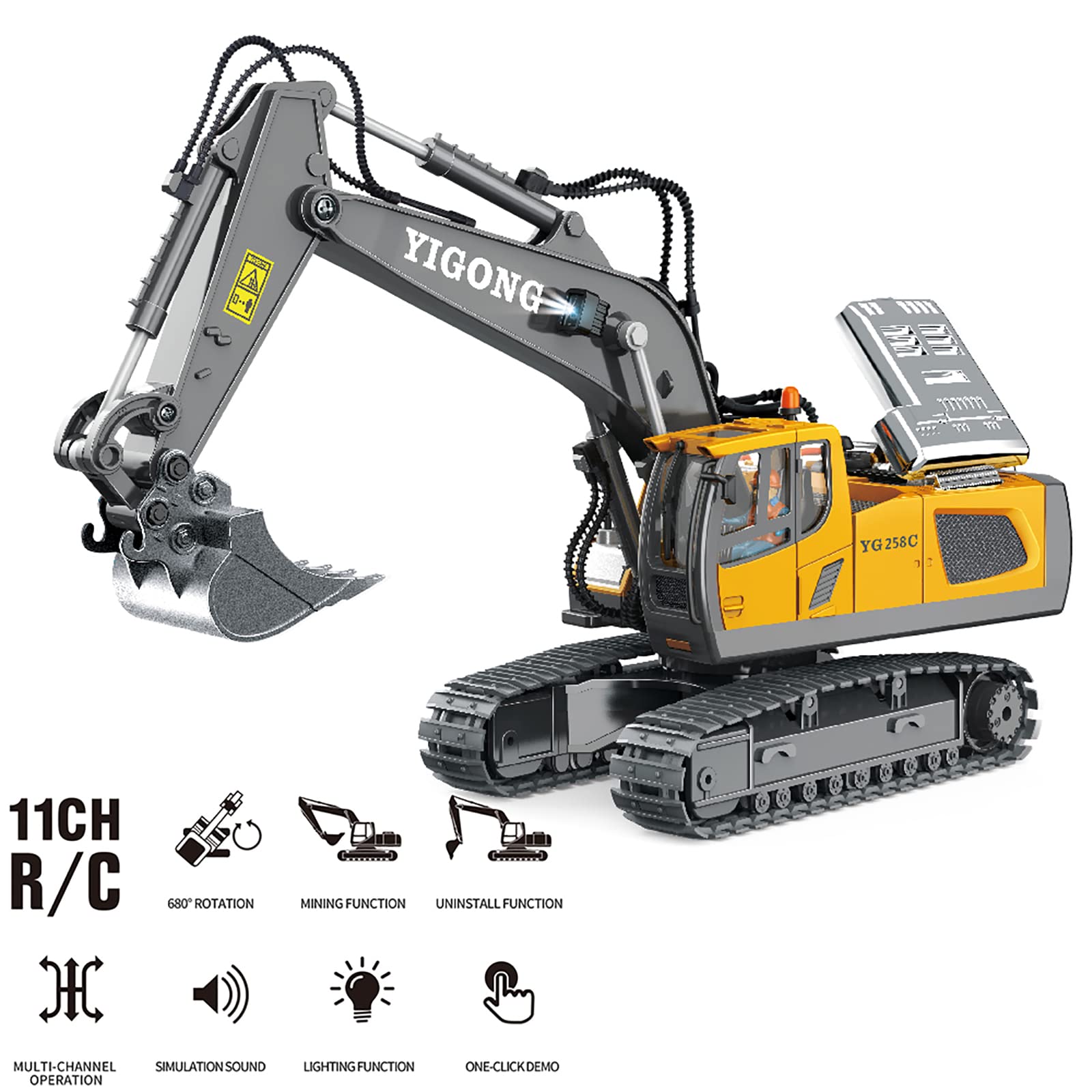 Remote Control Excavator Toy 11 Inch, 11 Channel RC Construction Vehicles Hydraulic Haulers Digger Toys Gift for 6 7 8 9 10 Years Old Kids Boys