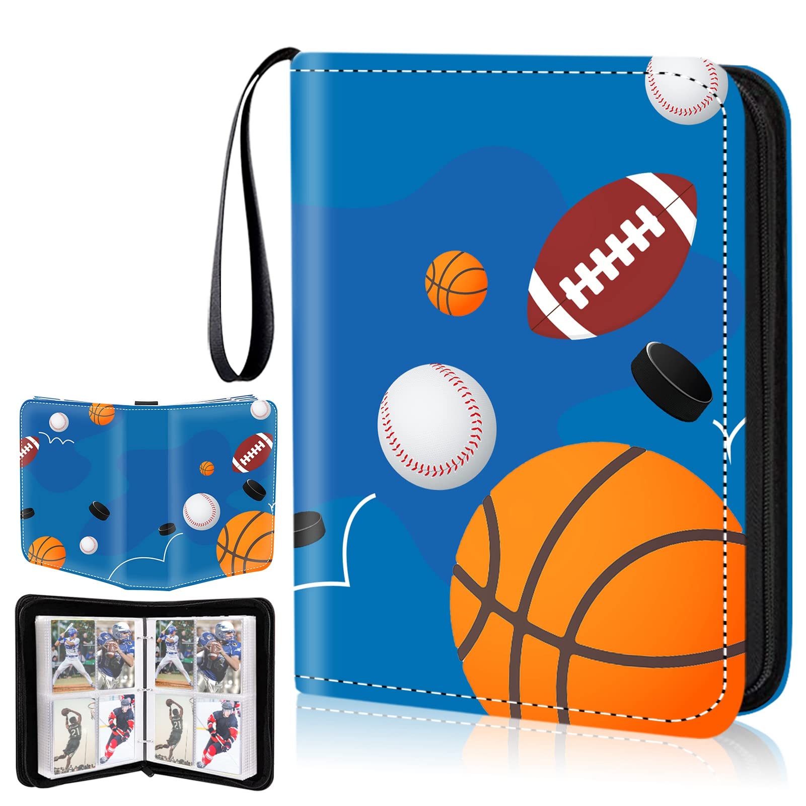 Sports Card Binder, 4-Pocket Trading Card Binder,400 Pockets Double Sided Pockets Baseball Card Binder, Football Baseball Basketball Hockey Card Collection Storage Album