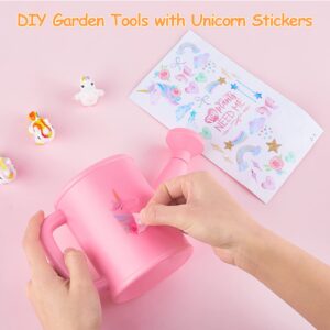 FIODAY Kids Gardening Set, Garden Tools for Kids with Watering Can, Shovel, Rake, Gloves, Waterproof Unicorn Apron with Pocket, Storage Bag and DIY Sticker Gardening Kit Gift for Girls