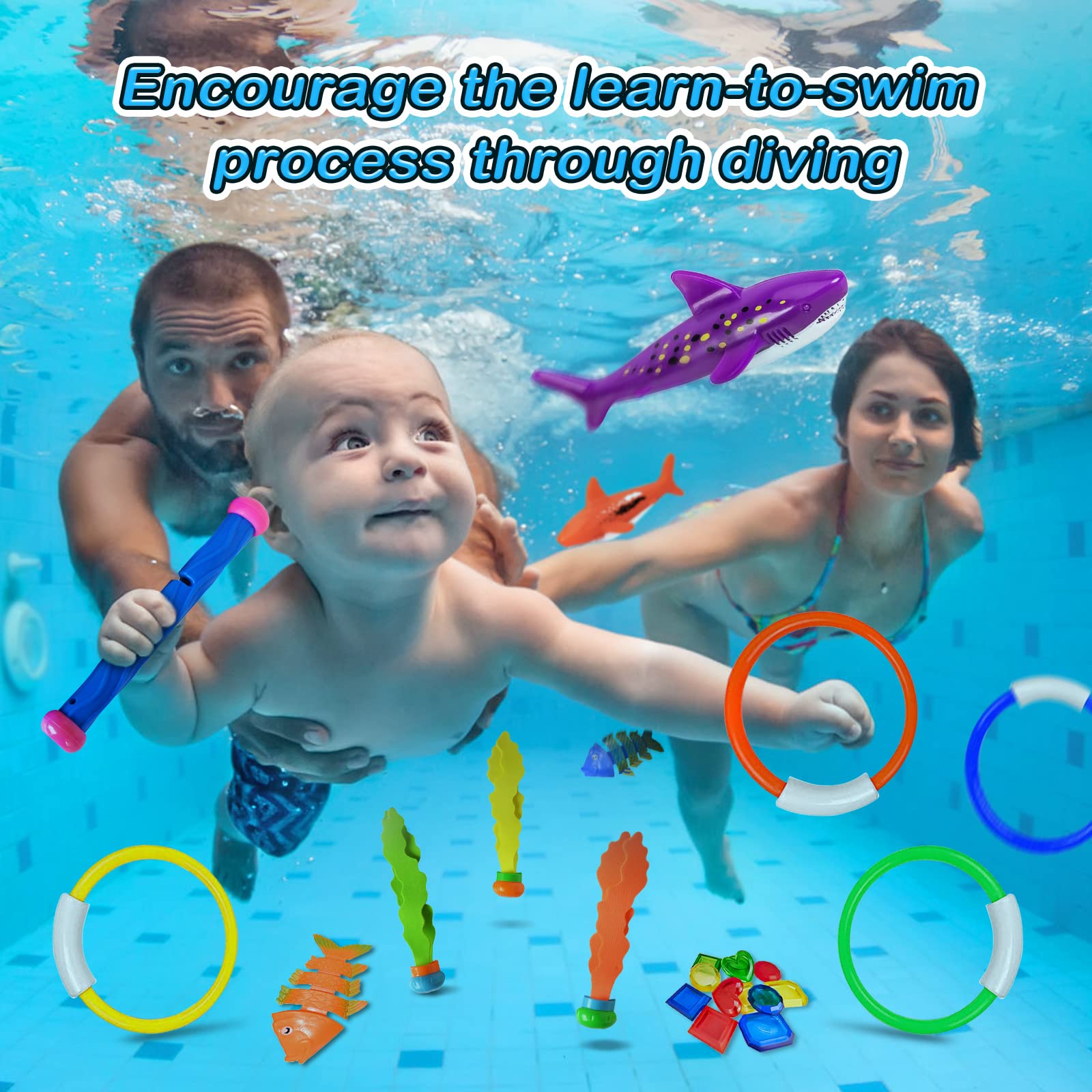 Jasonwell Pool Diving Toys Games - 31 PCS Swimming Pool Toys for Kids Teens with Diving Rings Dive Sticks Underwater Treasures Torpedo Bandits Fish Toys etc Fun Water Swim Toys for Boys Girls Adults