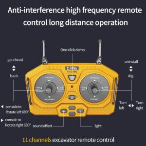 Remote Control Excavator Toy 11 Inch, 11 Channel RC Construction Vehicles Hydraulic Haulers Digger Toys Gift for 6 7 8 9 10 Years Old Kids Boys