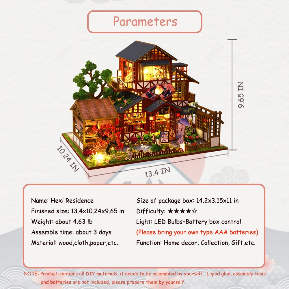 Yuzhen DIY Miniature Dollhouse with Furniture and LED Lights, Japanese Style Wooden Mini-Restaurant Includes Dustcover and Music Movement, Exquisite Home Decor