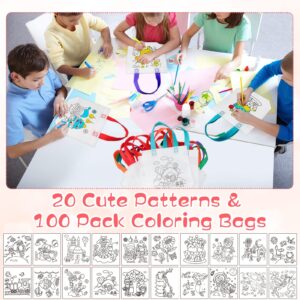 100 Pcs Coloring Goodie Bags Cute Cartoon Bags Reusable Party Favor Paint Bags Non Woven Goodie Bags for Kids Birthday Party Art DIY Crafts Supplies, 20 Styles