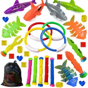 jasonwell pool diving toys games - 31 pcs swimming pool toys for kids teens with diving rings dive sticks underwater treasures torpedo bandits fish toys etc fun water swim toys for boys girls adults