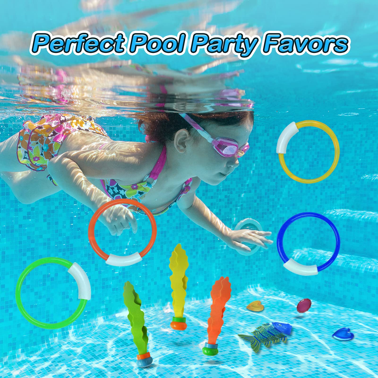 Jasonwell Pool Diving Toys Games - 31 PCS Swimming Pool Toys for Kids Teens with Diving Rings Dive Sticks Underwater Treasures Torpedo Bandits Fish Toys etc Fun Water Swim Toys for Boys Girls Adults