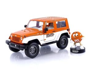 m&m's 1:24 2007 jeep wrangler die-cast car & 2.75" orange figure, toys for kids and adults