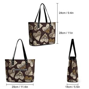 Womens Handbag Hearts With Animal Skin Pattern Leather Tote Bag Top Handle Satchel Bags For Lady