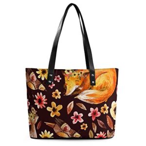 Womens Handbag Animals Fox Leather Tote Bag Top Handle Satchel Bags For Lady