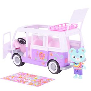 sunny days entertainment honey bee acres rainbow ridge flower groove van – purple vehicle with exclusive unicorn figure | tie dye stickers to customize toy