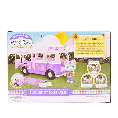 Sunny Days Entertainment Honey Bee Acres Rainbow Ridge Flower Groove Van – Purple Vehicle with Exclusive Unicorn Figure | Tie Dye Stickers to Customize Toy